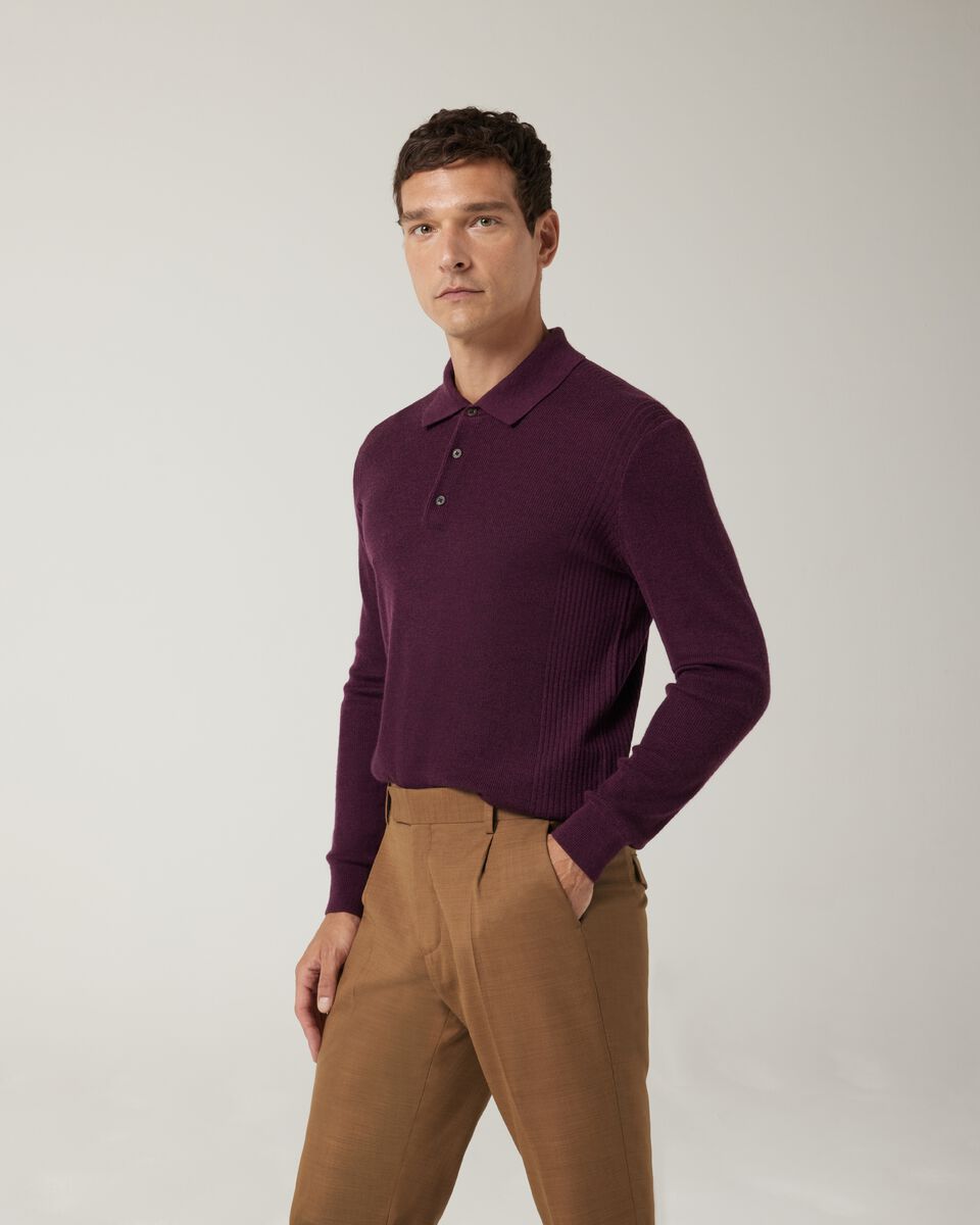 Long sleeve knitted polo, Plum, hi-res
